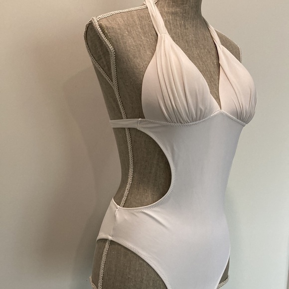White Side Cut Outs One Piece Swim Suit - Picture 10 of 16